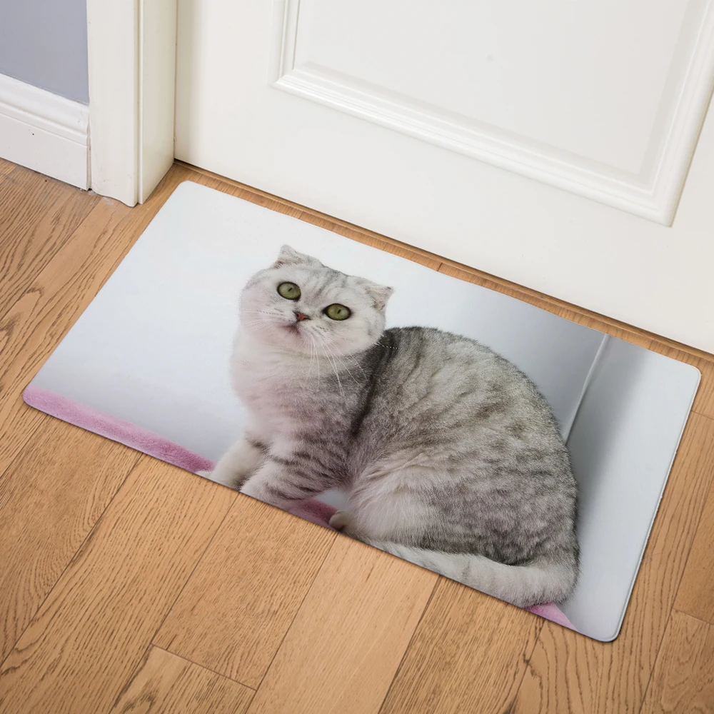 

Scottish Fold Cat Door Mat Decor Animal 46*76cm Kitchen Waterproof Carpet Bedroom Living Room Entrance PVC Leather Mats