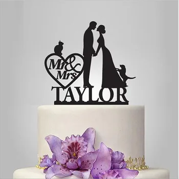 

2017 Real Rushed Personalized Acrylic Couple And Cat & Dog Wedding Cake Topper/wedding Stand/wedding Decoration /Custom Topper