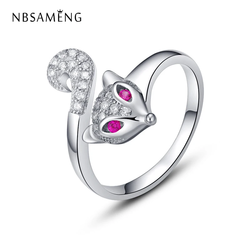 

2018 Original S925 Sterling Silver Pink Fox Rings Crystal CZ Animal Resizeable Ring For Women Gift Fine Jewelry Making