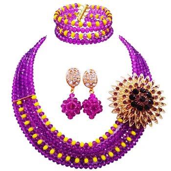 

Widely Popular Purple Opaque Yellow Crystal Engagement Necklace African Style Jewelry Set for Engagement 5C-ST-27