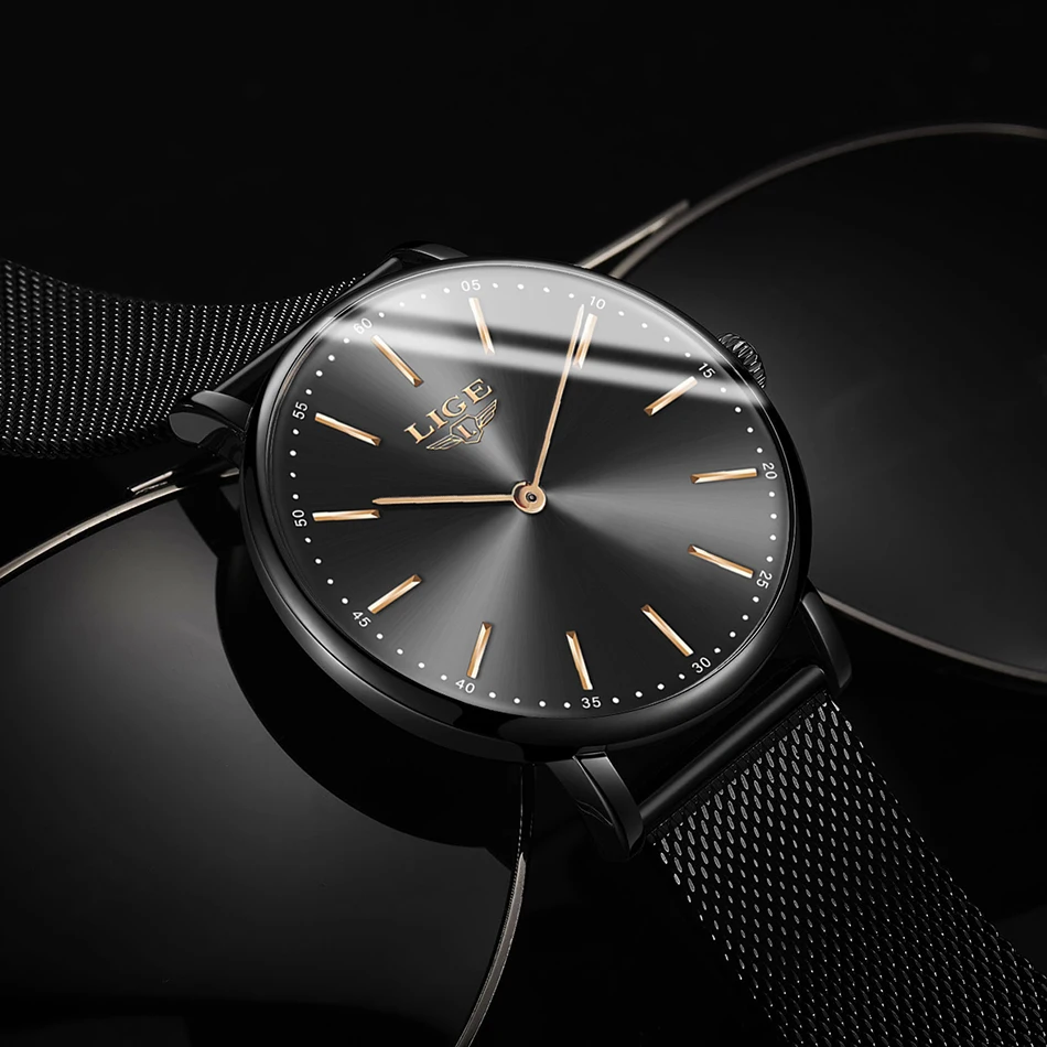 LIGE Fashion Luxury Black Women Watches 2023 High Quality Ultra
