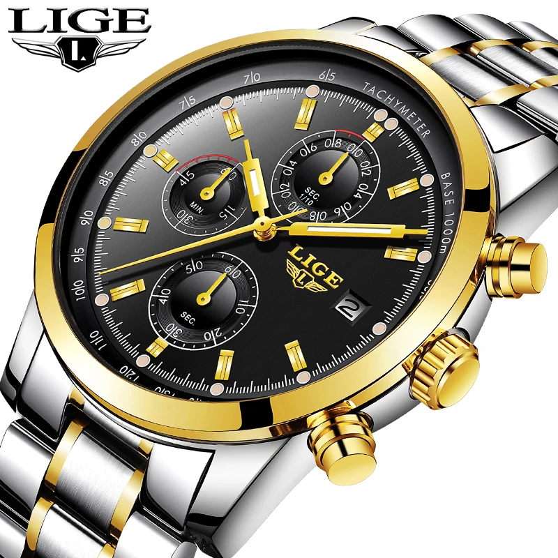 

LIGE Mens Watches Top Brand Luxury Business Quartz Watch stainless steel Strap Casual Waterproof Sport Watch Relogio Masculino