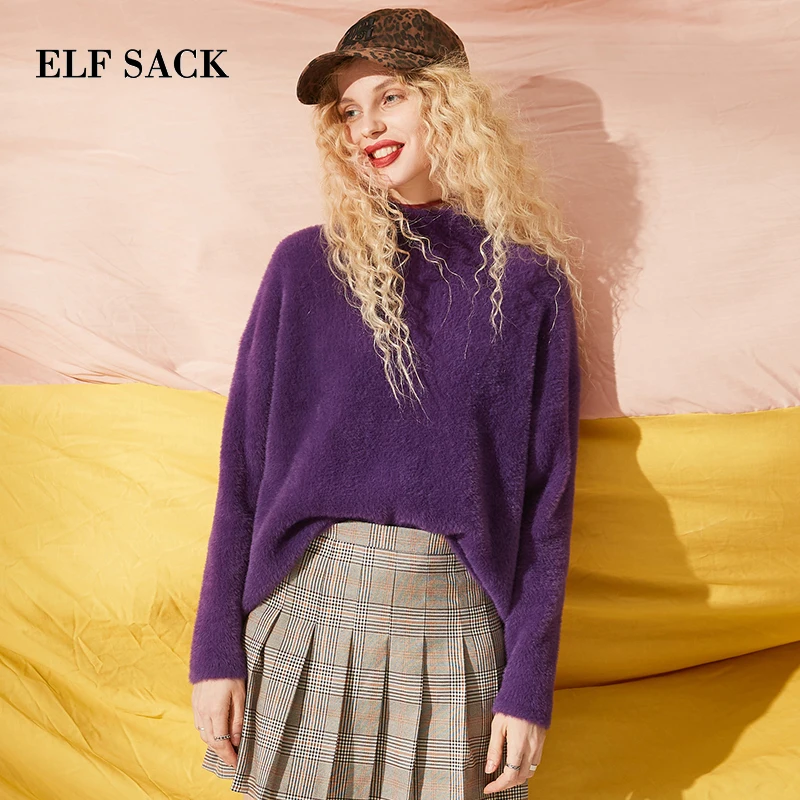 ELFSACK Winter Woman Sweater New Casual Turtleneck Full Women Pullovers Solid Loose Stylish Femme Sweaters Warm Oversized Tops | Женская