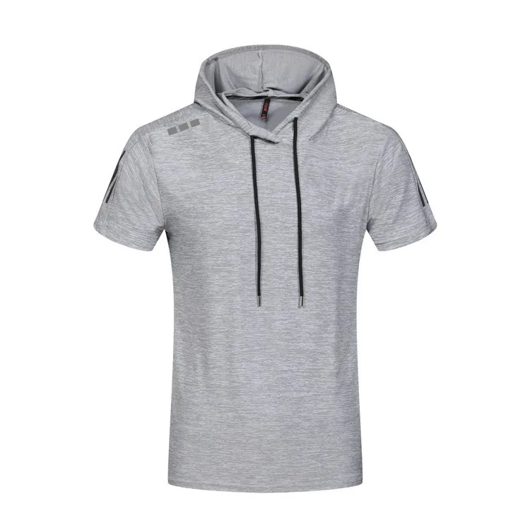 Men Running Hoodie Shirts Fitness Sweatshirt Quick-dry Jersey Gyms Clothing Short Sleeve Training Top Male Sports T Shirt