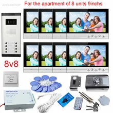 9″ Color Video Intercom For Residential Security With Rfid Electronic Door Lock Videophone For 8 Apartments Door Bell Camera