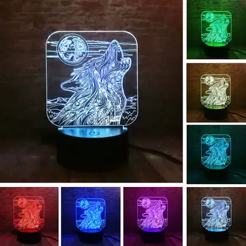

Whistling Wolf Animal Figure Flash Model 3D Illusion LED NightLight Luminous Colorful Changing Light Desk Lamp Model Toys