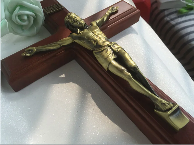 Cathedral Crucifix Wood Alloy Crucifix Ornaments Decorations Jesus 40*20*2.5cm Cross lamb of god figure Iesus Wooden Figurine