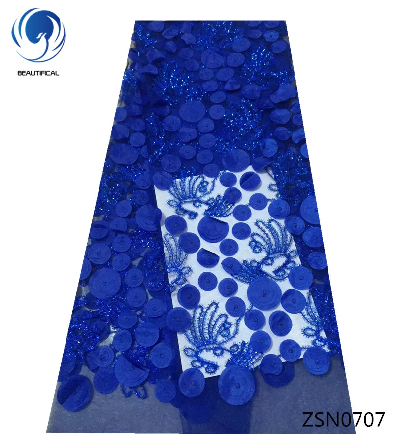 

Beautifical Blue african fabrics Latest design circular patterns 3d tulle lace fabric for women dress nigerian net lace ZSN07