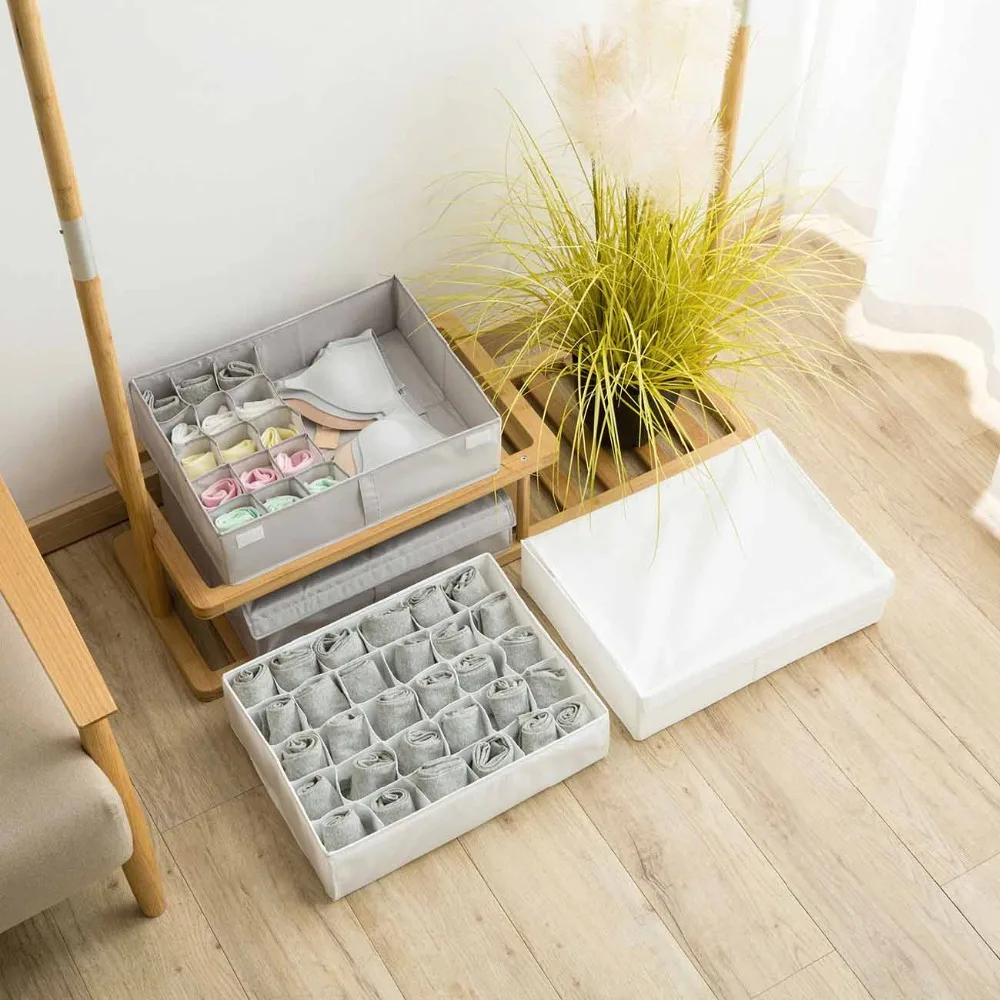 Waterproof 30/16 Grids Scarfs Socks Bra Drawer Closet Organizers Foldable Save Space Oxford Cloth Underwear Storage Box With Lid