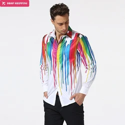 New Fashion Men Shirt Long Sleeve Rainbow Striped Pattern Men Fitness Shirts camisa masculina High Quality Shirt men New Fashion Men Shirt Long Sleeve Rainbow Striped Pattern Men Fitness Shirts camisa masculina High Quality Shirt men