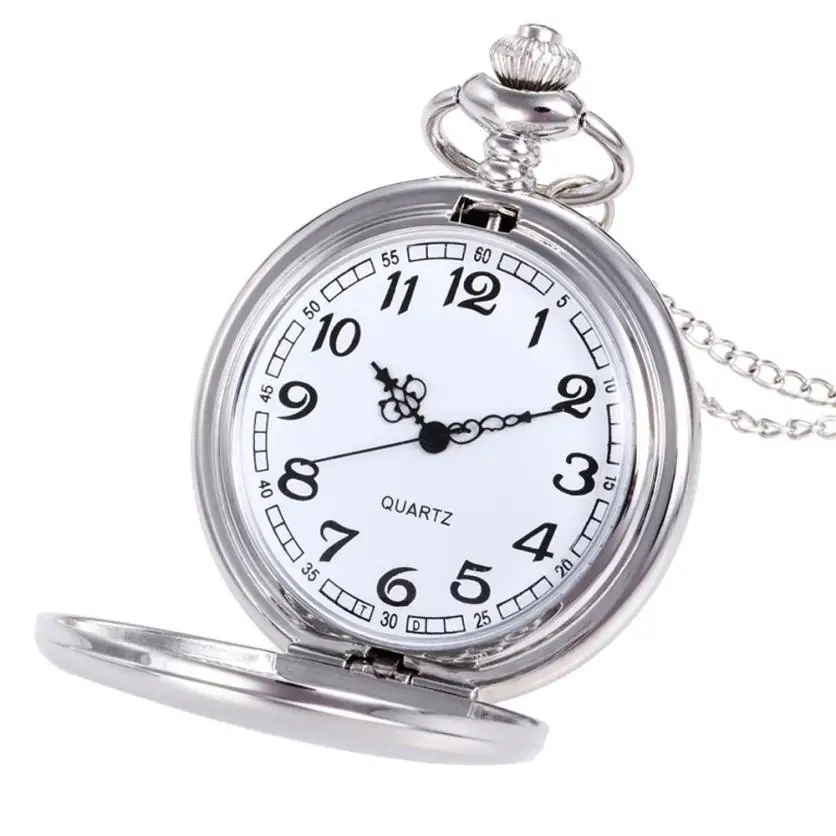 Модные серебряные/Бронзовые/черные/Золотые полированные гладкие кварцевые карманные часы Ювелирная цепочка из сплава кулон ожерелье мужской женский подарок# YY - Цвет: Silver