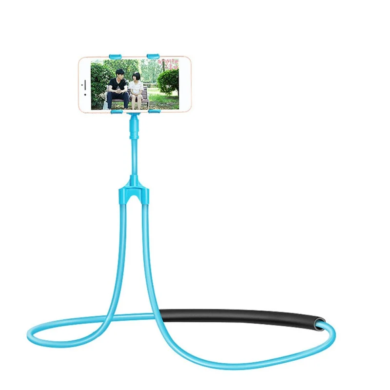 Для дропшиппинг Гибкая кровать 360 градусов мобильный телефон держатель подставка подвесное ленивое ожерелье чехол для телефона iPhone Xiaomi huawei - Цвет: Синий