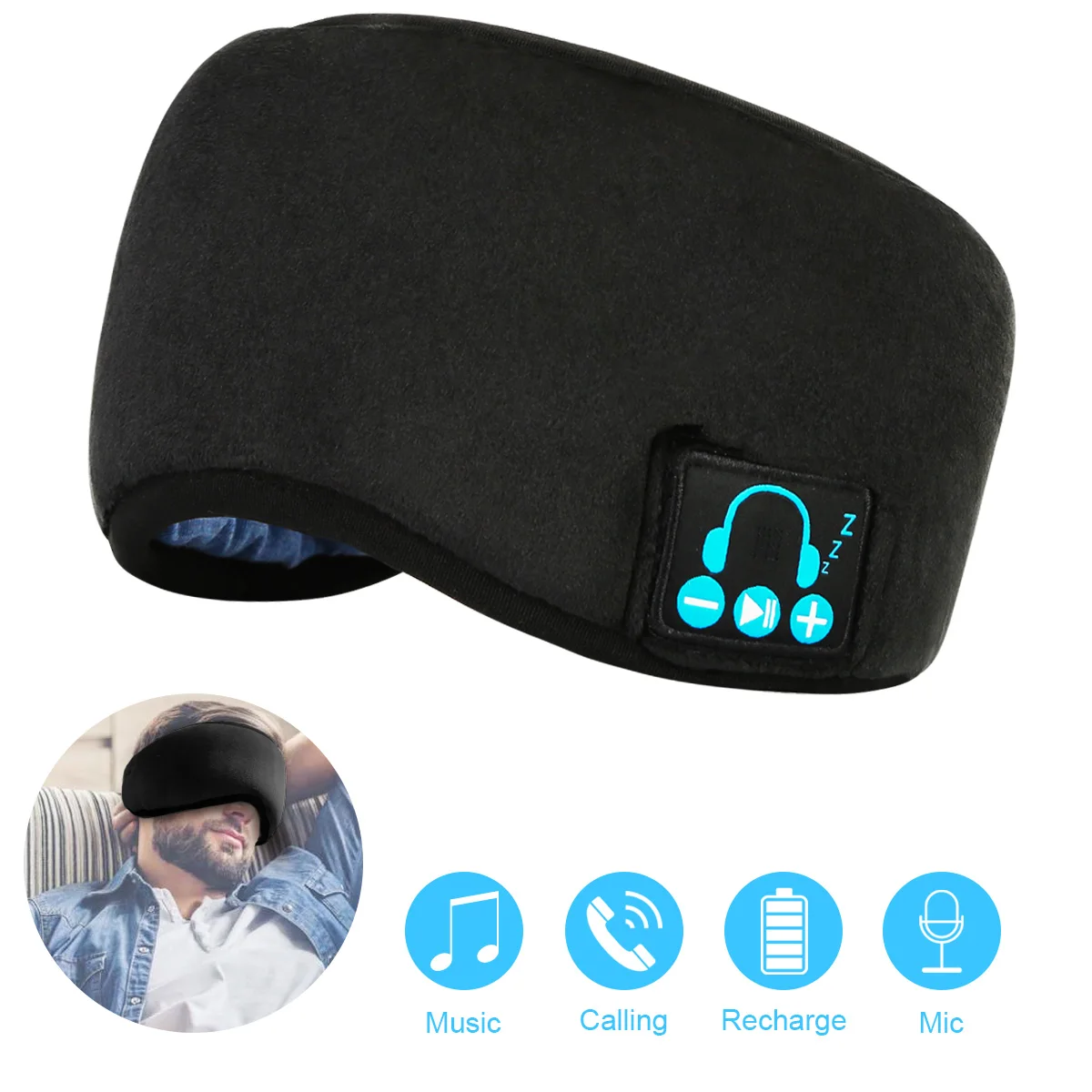 

SOONHUA Wireless Bluetooth Stereo Sleeping Earphone Washable with Built-in Headphones for Sleeping Eye Mask Music Headset