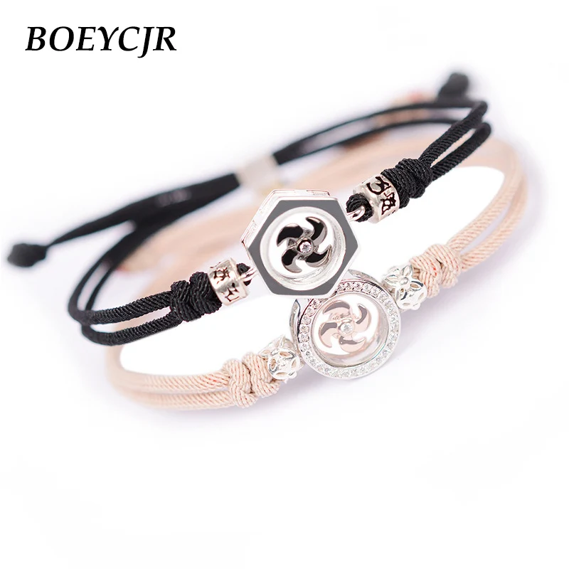

BOEYCJR S925 Sterling silver Couple Novel Rotating windmill Lucky Braided Rope Energy Bangles & Bracelets for Men and woman 2019