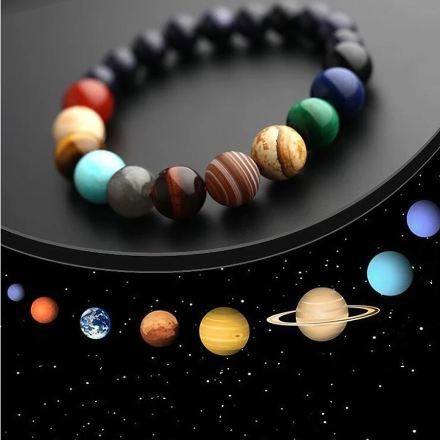 Таинственный планетарный Небесно-Голубой песчаник, лунный камень, кристалл, натуральный камень, бусины, галактика, планеты, солнечная система, браслет, браслет