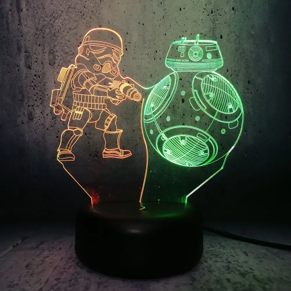 Смешанный двойной цвет Звездные войны сопротивление фигурам BB 9E ночник 3D LED USB