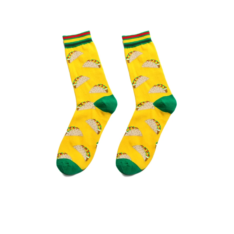 PEONFLY Autumn Winter Men Casual Colorful Geometric Square Balloon Wavy Stripes Pattern Fashion High Quality Cotton Happy Socks - Цвет: yellow green