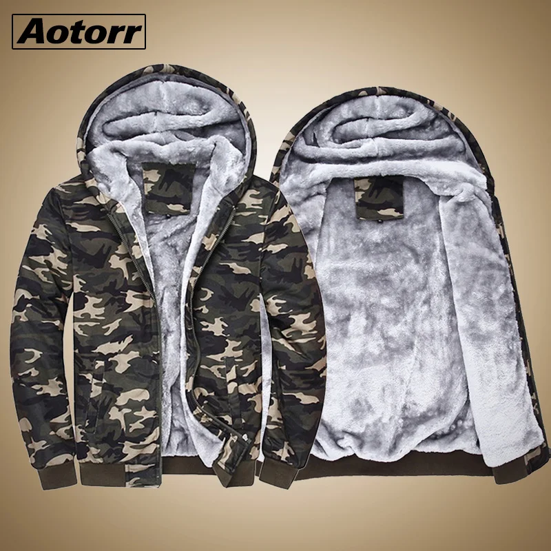 

New Winter Men Camouflage Hooded Coats Casual Sweatshirts Men's Sportswear Hoodies Fleece Camo Warm Thick Fashion Zipper Jackets