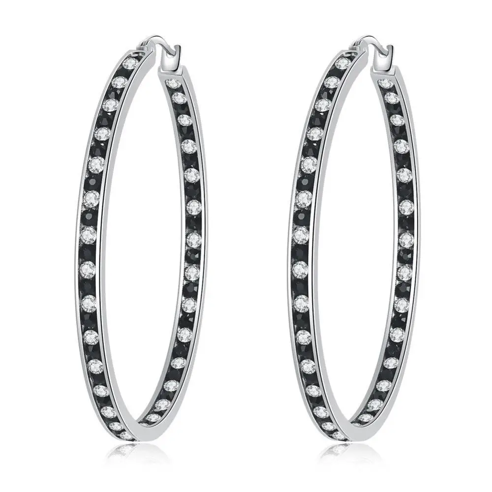 Silver and Black CiNily оникс обруч серьги черный камень большой круглый круг серебро серьги из нержавеющей стали Шик Панк вечерние украшения для Для женщин девочек - Окраска металла: Silver and Black
