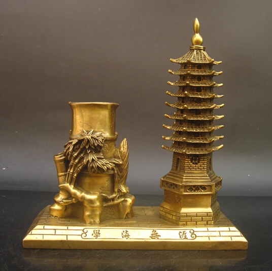

B0601 421wholesale bronze factory Copper crafts Copper wenchang tower pen yakuchinone 9 wenchang tower statue