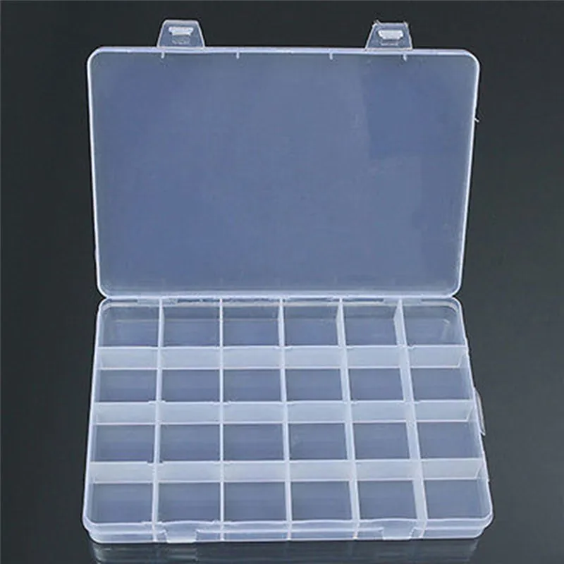 24 Compartments Transparent Plastic Storage Box Case Jewelry Beads Findings Craft Organizer Home Supplier