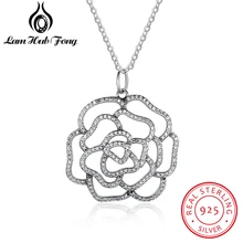 Luxury 925 Sterling Silver Flower Pendant Necklaces For Women Cubic Zirconia Paved Rose Necklace Fine Jewelry (Lam Hub Fong)