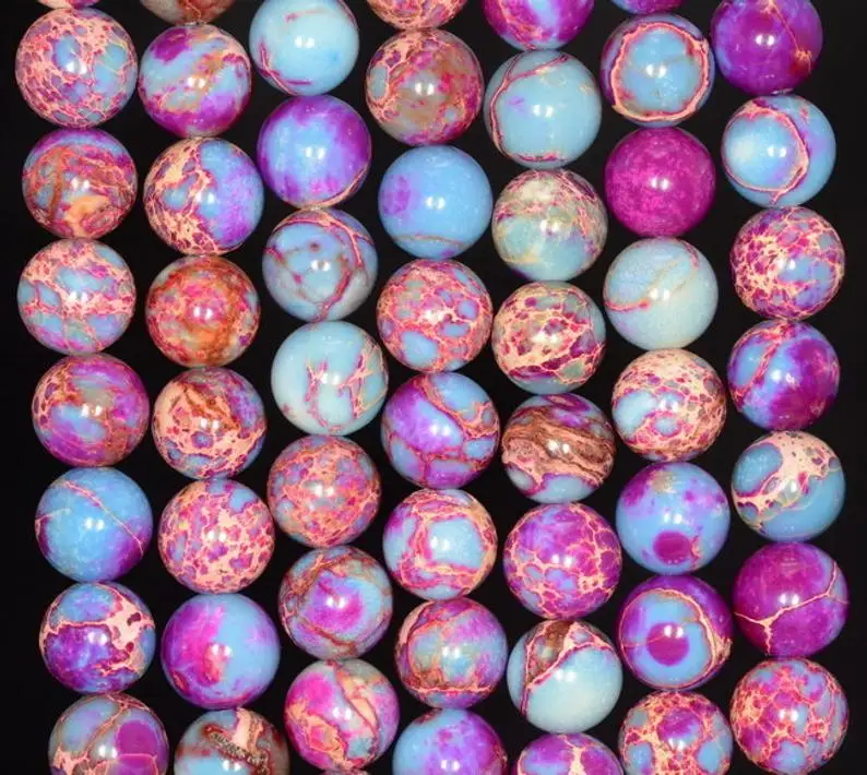 

Multi Blue Purple Impression Jaspe r Beads 6MM 8MM 10MM 12MM Round Multi Stone Loose Beads for jewelry 15.5"