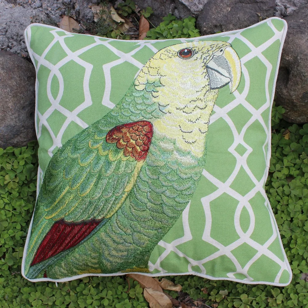 Vezo Home Embroidered Parrot Bird Cotton Linen Modern Sofa