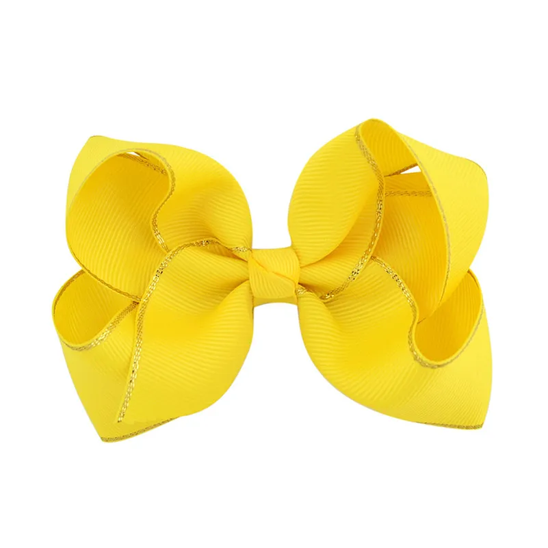 10 Yellow 12 шт./партия, 4 дюймовая атласная лента, корейские банты для волос с золотыми прядями, заколки для волос для девочек, эксклюзивные аксессуары для волос Handemade - Цвет: 10 Yellow