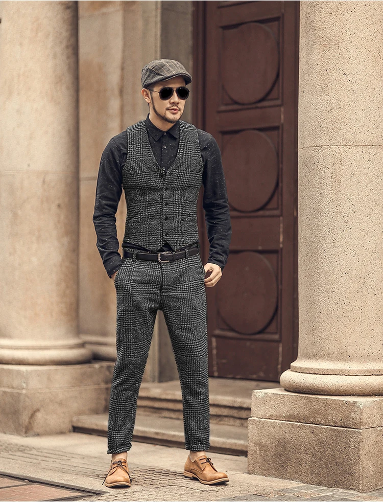 Новое поступление, зимний мужской приталенный шерстяной Повседневный клетчатый жилет в европейском стиле, мужской модный брендовый дизайнерский жилет, модный жилет