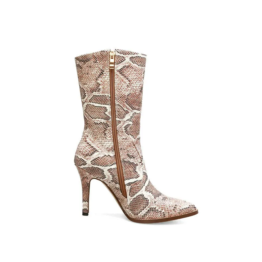 QUTAA 2020 PU Leather Snakeskin Thin High Heel All Match Women Shoes Fashion Pointed Toe Zipper Winter Mid Calf Boots Size 34-42 QUTAA 2020 PU Leather Snakeskin Thin High Heel All Match Women Shoes Fashion Pointed Toe Zipper Winter Mid Calf Boots Size 34-42