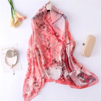 

Leaf Pattern Silk Scarf for Women 2020 New Fabric Thin Shawls and Wraps Large Travel Pashmina Lady Print Scarves Hijab Echarpe