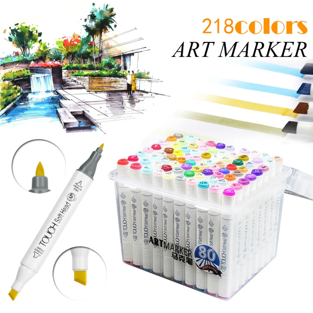 

60/80/218 Colors Alcohol Based Art Markers Dual Headed Artist Graphic Sketch Markers Pen For Drawing Art Supplies