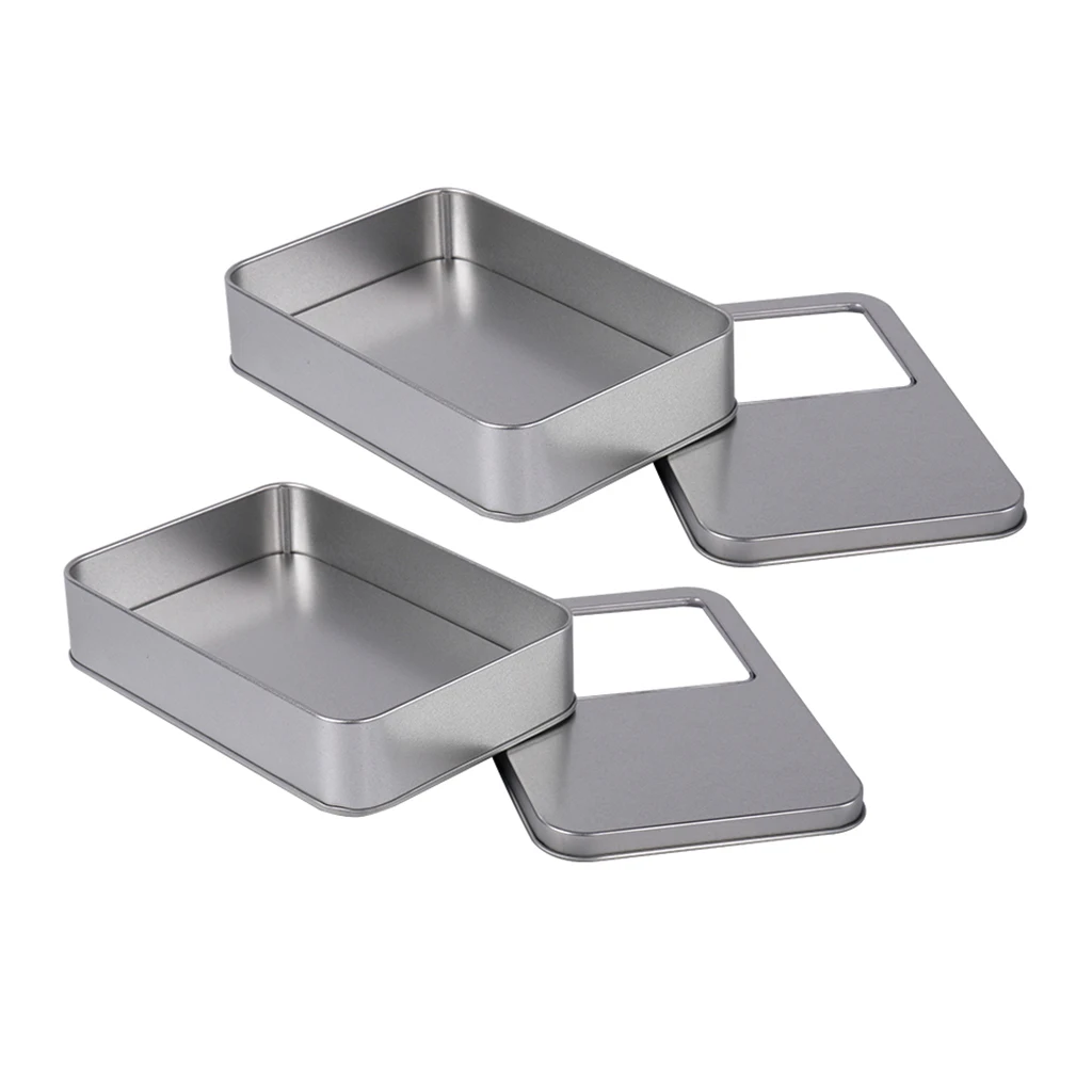 2 Pieces Rectangular Empty Tin Clear Window Top Metal Tin Can Box Storage Case Crafts Survival Kit 160x110x35mm