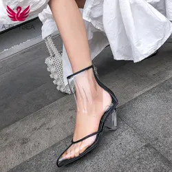 Размер 43, прозрачные босоножки из ПВХ на каблуке, женские пикантные туфли с острым носком на танкетке, прозрачные туфли на высоком каблуке