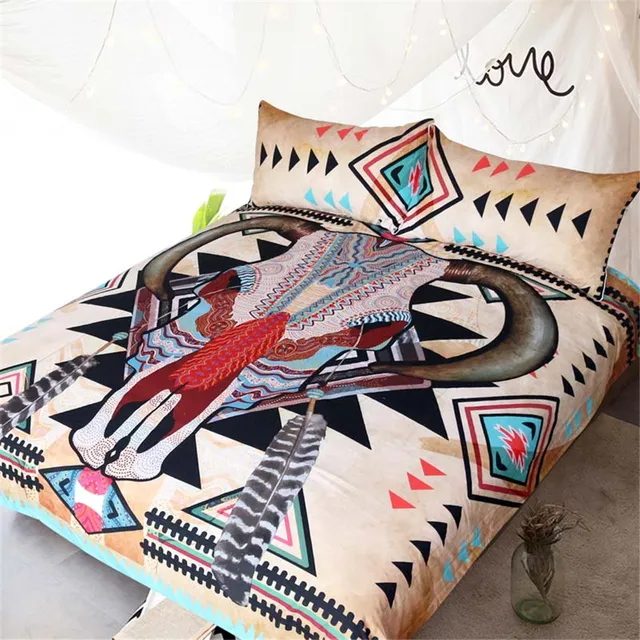 Us 50 62 Blessliving Bull Skull Bedding Set Southwest Native American Teal Feathers Duvet Cover Rustic Country Bedclothes Coverlet In