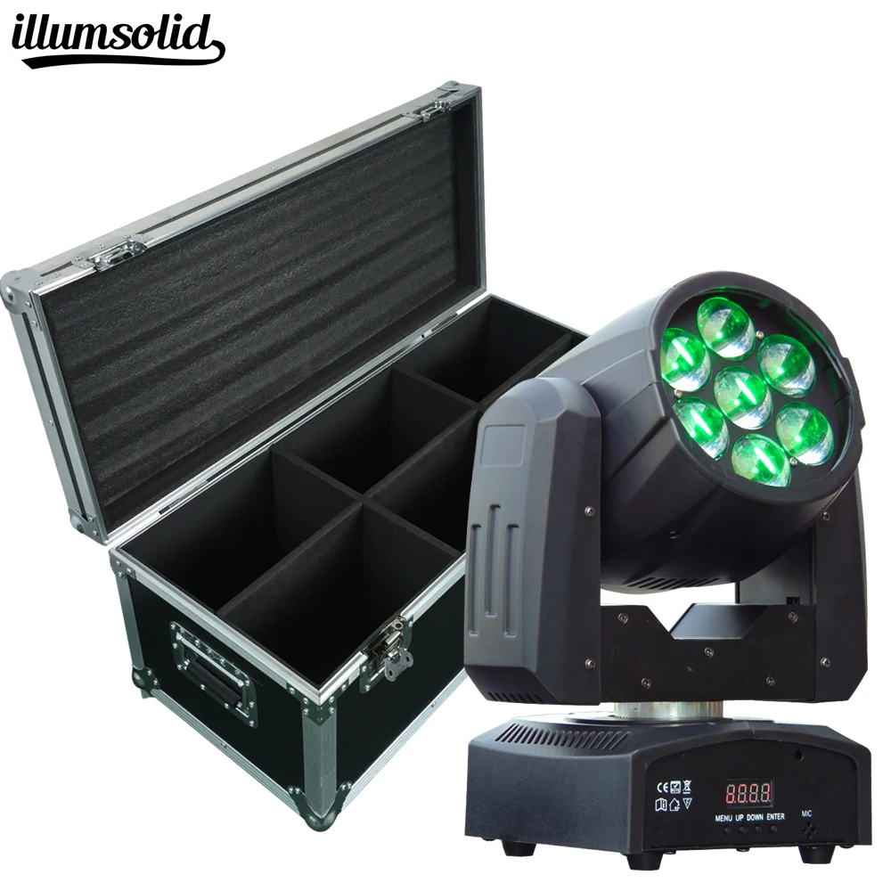 

6pcs/lots DMX control 7x12W led zoom lights RGBW 4in1 zoom led dmx512 disco lights stage dj equipment with flight case