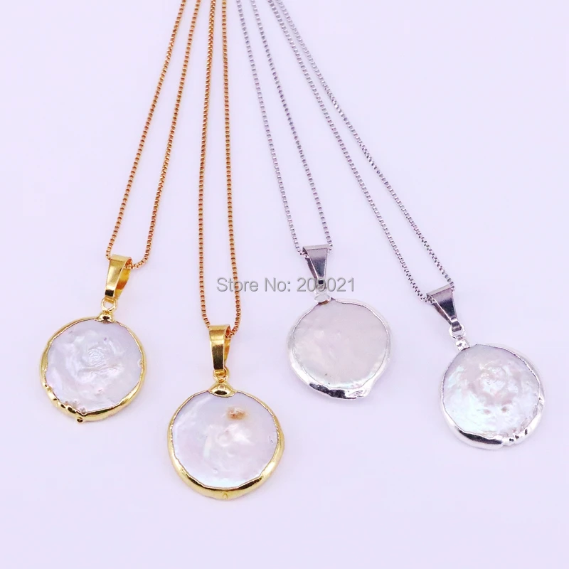 

8Pcs Round Nature Pearl Pendants Gold Silver Chain Fashion Necklaces For Women