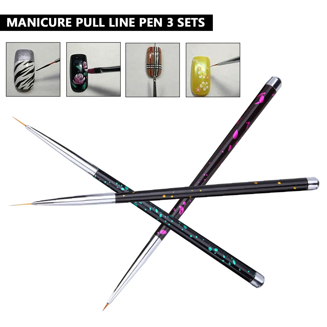 Топ 3 шт. черный психического Ручка Маникюр Liner Pen French Line ногтей Книги по искусству ультрадисперсных Кисть DIY салон Рисунок живопись цветы