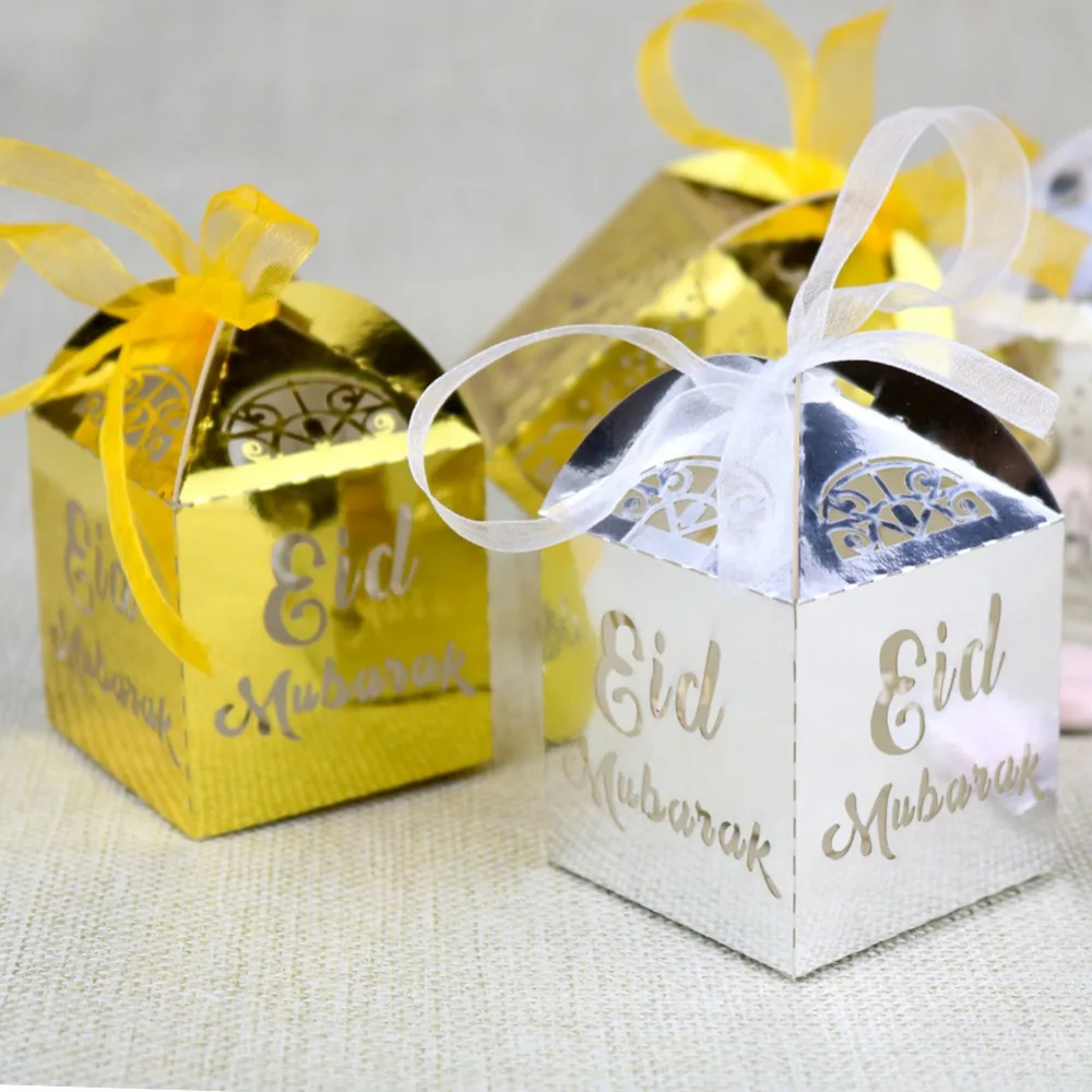 

Gold Silver Happy Eid Mubarak Candy gift box ramadan decorations Islamic party happy Eid Mubarak DIY decoration 50pcs/lot