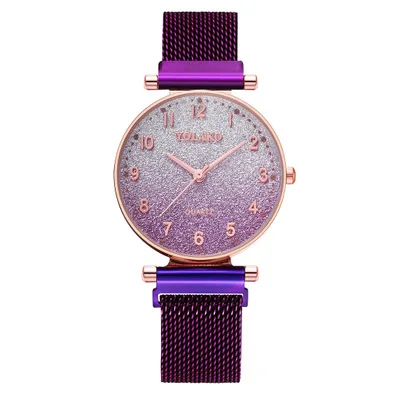 purple Простые Женские часы Роскошные Фиолетовые женские кварцевые магнитные часы для женщин звездное небо, стразы водонепроницаемые часы xfcs - Цвет: purple