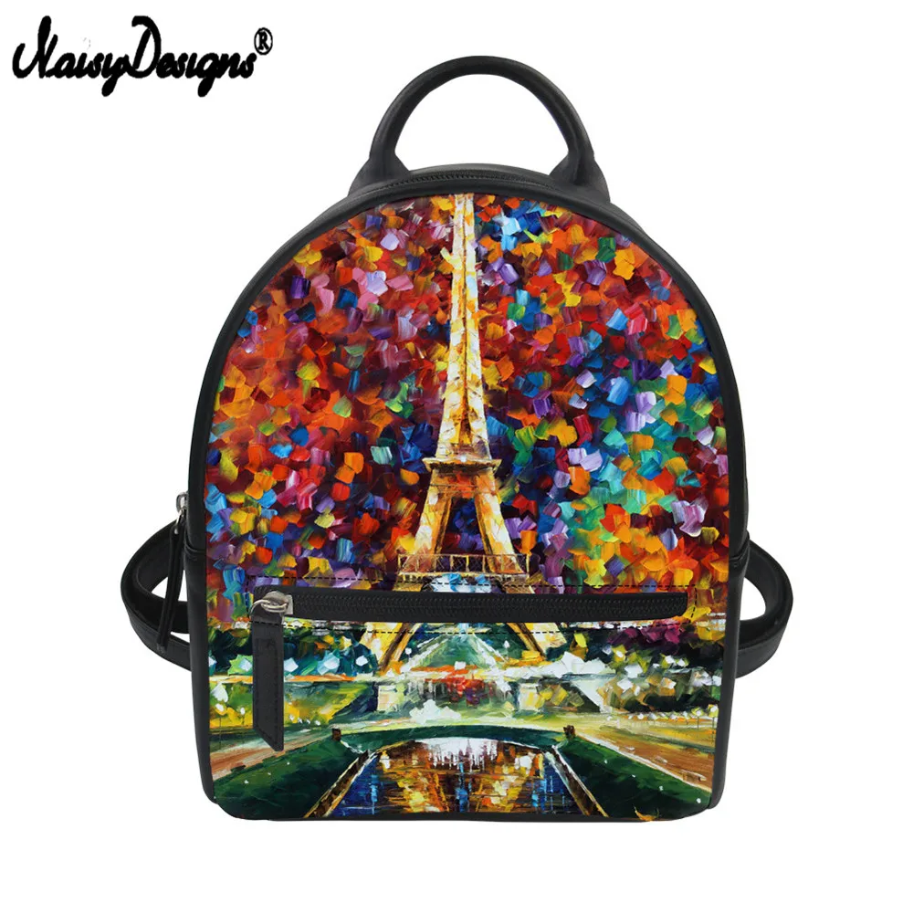 Best Noisydesigns Leather Backpacks Women #039;s Tree Oil Floral Painting Pu Daypack Fashion For Female Small Casual Travel Teens Bag pack