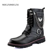 

MEIGOUMEIGOU Metal Decoration Boots Men Fashion Design Winter Boots Male PU Leather Durable Motorcycles Boot Black Martin Boots