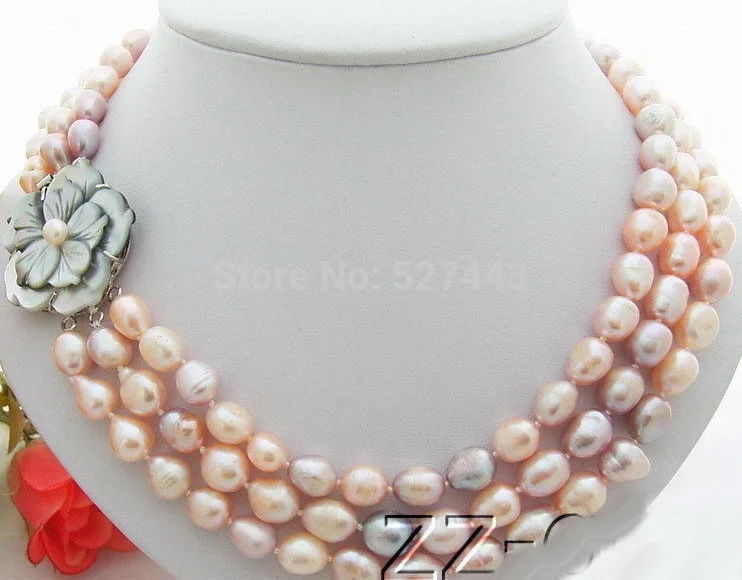 

Wholesale fast 3Strds Multi Color Baroque Pearl Necklace-Cameo Clasp