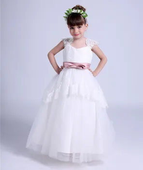 

Beautiful Lace Tulle Flower Girl Dresses Ball Gown Wedding Party Pageant Gown First Communion Dresses for Girls White Ivory