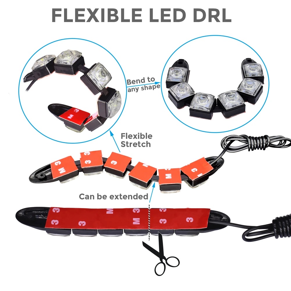 2x6 Led COB DRL Противотуманные гибкие фары Автомобильный светодиодный дневной светильник дневной ходовой светильник водонепроницаемый 12 В Авто Дневной светильник для peugeot 206