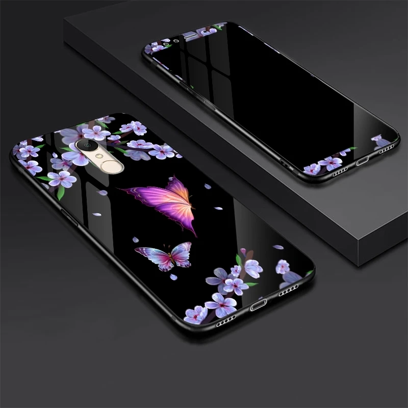 Tempered Glass Case For Xiaomi Redmi 5 Plus Cover Glossy Cartoon Cover for Xiaomi Redmi5 Plus Case with Same Front Glass Film