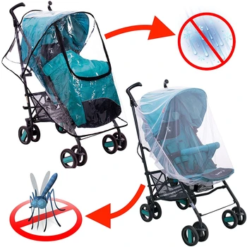 

Baby Stroller Accessories Universal Waterproof Rain Cover Wind Dust Shield Zipper Open For Baby Strollers With a Mosquito Net