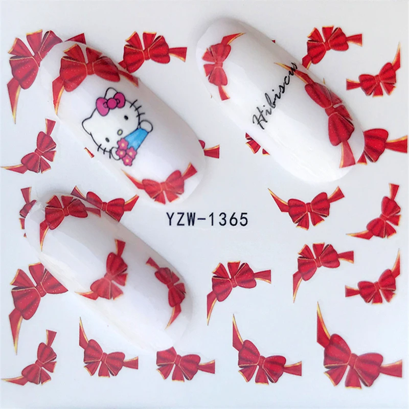 

YZWLE 1sheets 3d Red Bow Ties Water Transfer Stickers Nail Art Decoration French Tips Beauty Full Wraps Decals