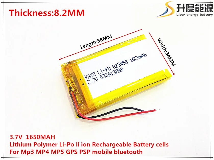 Li-po 3,7 V 1650 mAh 823458 литий-полимерный Li-po li ion Перезаряжаемые Батарея клетки для Mp3 MP4 MP5 gps мобильного телефона
